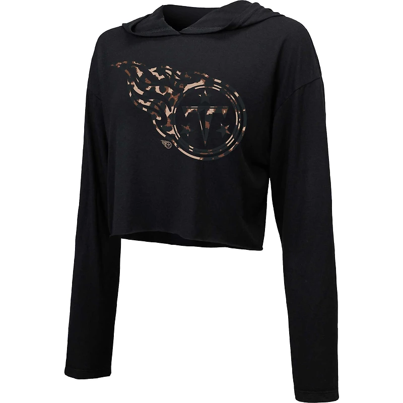 Sweat à capuche court léopard Majestic Threads noir Tennessee Titans pour femme