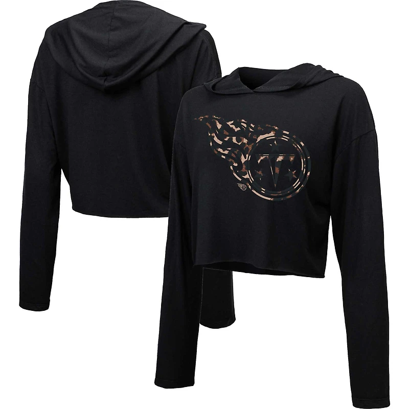 Sweat à capuche court léopard Majestic Threads noir Tennessee Titans pour femme