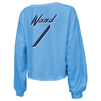 T-shirt court à manches longues et col en V pour femme Majestic Threads Cameron Ward bleu clair avec inscription nom numéro des Titans du Tennessee, épaules dénudées, coupe décontractée