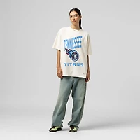 Women's Mitchell & Ness  Cream Tennessee Titans Logo Rise Boyfriend T-Shirt
