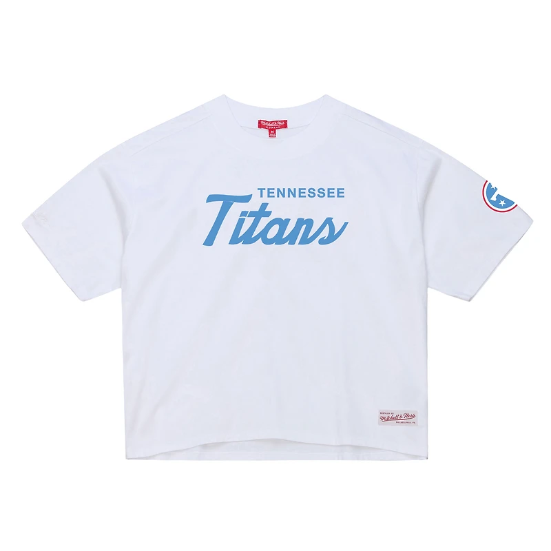 T-shirt court blanc Mitchell & Ness pour femmes, motif entraîneur-chef des Tennessee Titans