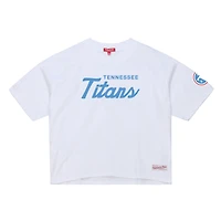 T-shirt court blanc Mitchell & Ness pour femmes, motif entraîneur-chef des Tennessee Titans