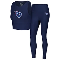 Ensemble legging et soutien-gorge midi pour femmes, bleu marine, Tennessee Titans