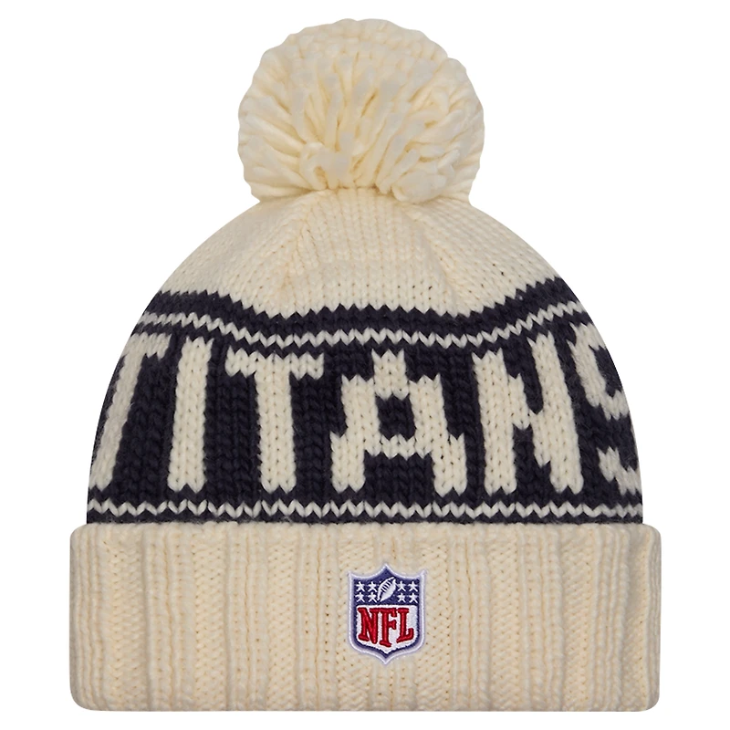 Women's New Era Cream Tennessee Titans 2024 Sideline Cuffed Knit Hat with Pom