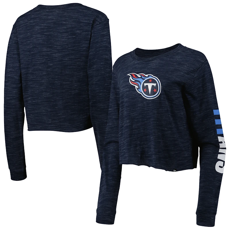 T-shirt à manches longues court pour femme Tennessee Titans New Era bleu marine