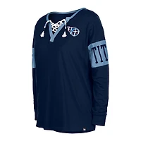 T-shirt à manches longues et col cranté pour femme New Era bleu marine Tennessee Titans