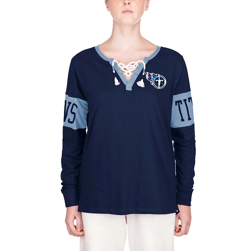 T-shirt à manches longues et col cranté pour femme New Era bleu marine Tennessee Titans