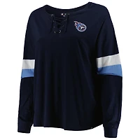 Women's New Era Navy Tennessee Titans Plus Athletic Varsity Lace-Up V-Neck Long Sleeve T-Shirt