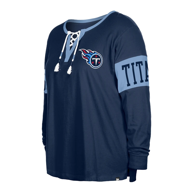 T-shirt à manches longues et col cranté New Era bleu marine Tennessee Titans pour femme