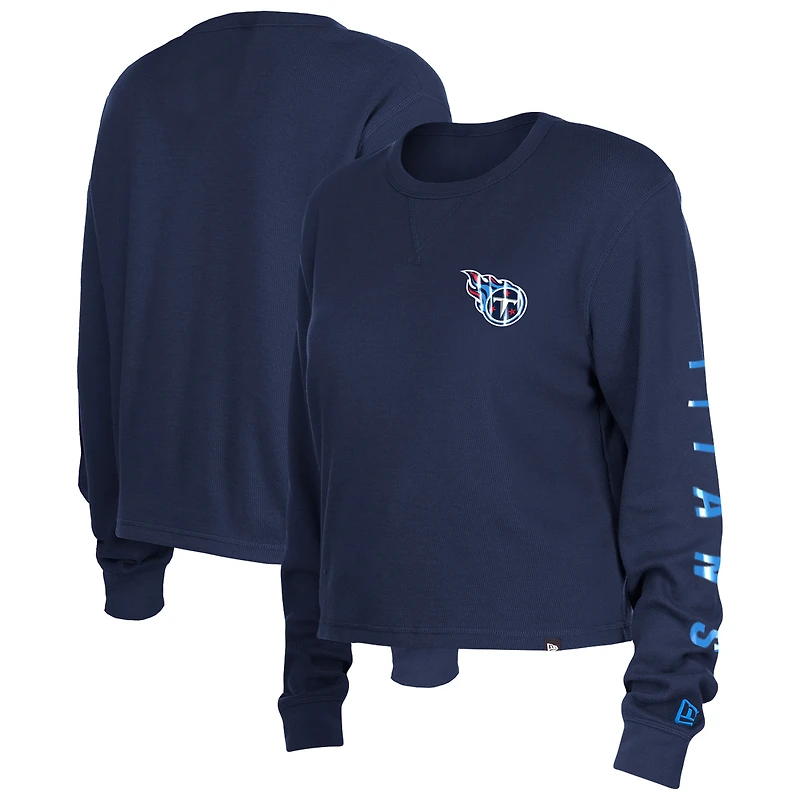 Women's New Era Navy Tennessee Titans Sport Night Thermal Long Sleeve Cropped T-Shirt
