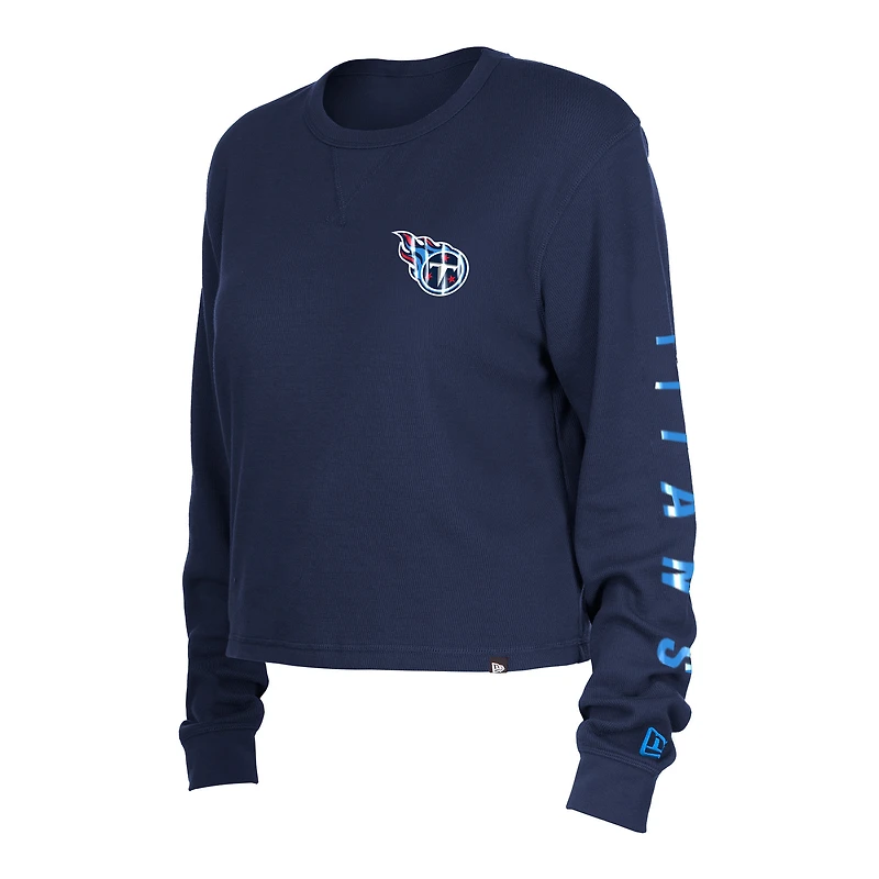 Women's New Era Navy Tennessee Titans Sport Night Thermal Long Sleeve Cropped T-Shirt