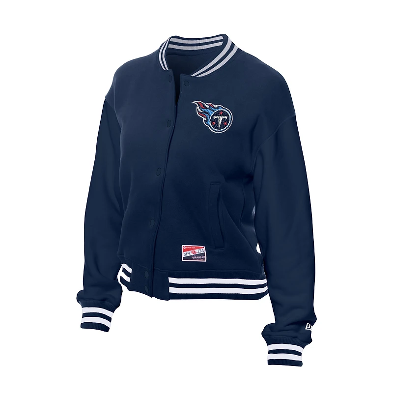 Women's New Era  Navy Tennessee Titans Throwback Fleece Full-Snap Jacket