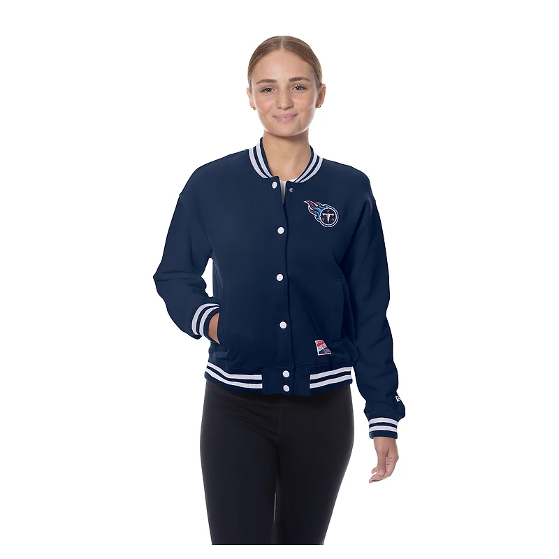 Women's New Era  Navy Tennessee Titans Throwback Fleece Full-Snap Jacket
