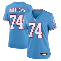 Maillot de jeu joueur à la retraite Nike Bruce Matthews pour femme, bleu clair, Tennessee Titans Oilers
