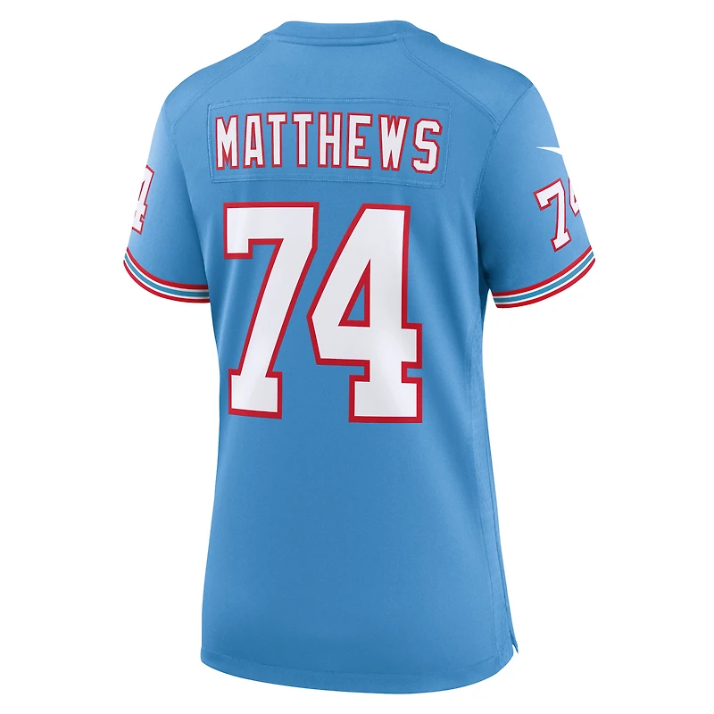 Women's Nike Bruce Matthews Light Blue Tennessee Titans Oilers Throwback Retired Player Game Jersey