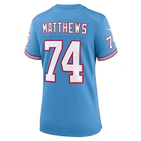 Women's Nike Bruce Matthews Light Blue Tennessee Titans Oilers Throwback Retired Player Game Jersey