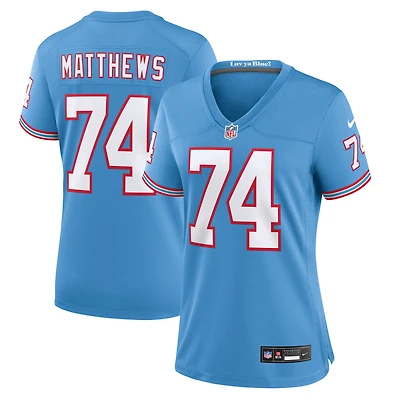 Women's Nike Bruce Matthews Light Blue Tennessee Titans Oilers Throwback Retired Player Game Jersey