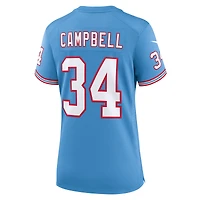 Maillot de jeu pour joueur retraité Nike Earl Campbell bleu clair Tennessee Titans Oilers Throwback femme
