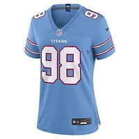 Maillot de match Nike Jeffery Simmons bleu clair des Titans du Tennessee pour femmes