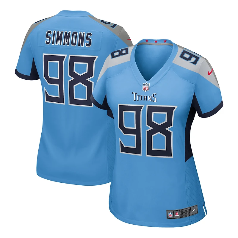 Maillot Nike Jeffery Simmons bleu clair pour femme des Titans du Tennessee