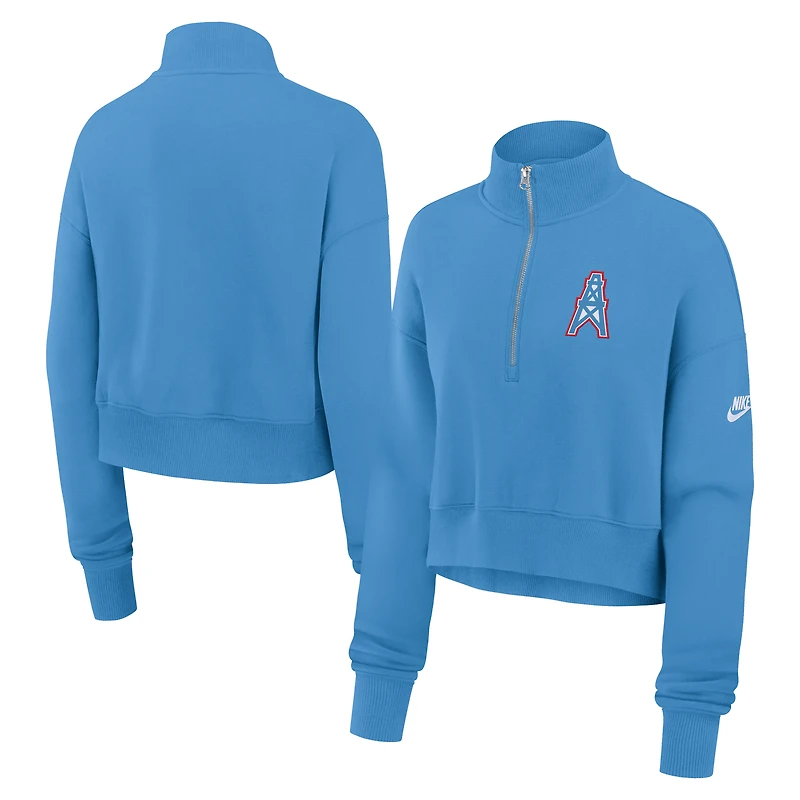 Sweat-shirt Nike bleu clair à demi-zip Tennessee Titans Rewind Phoenix pour femme