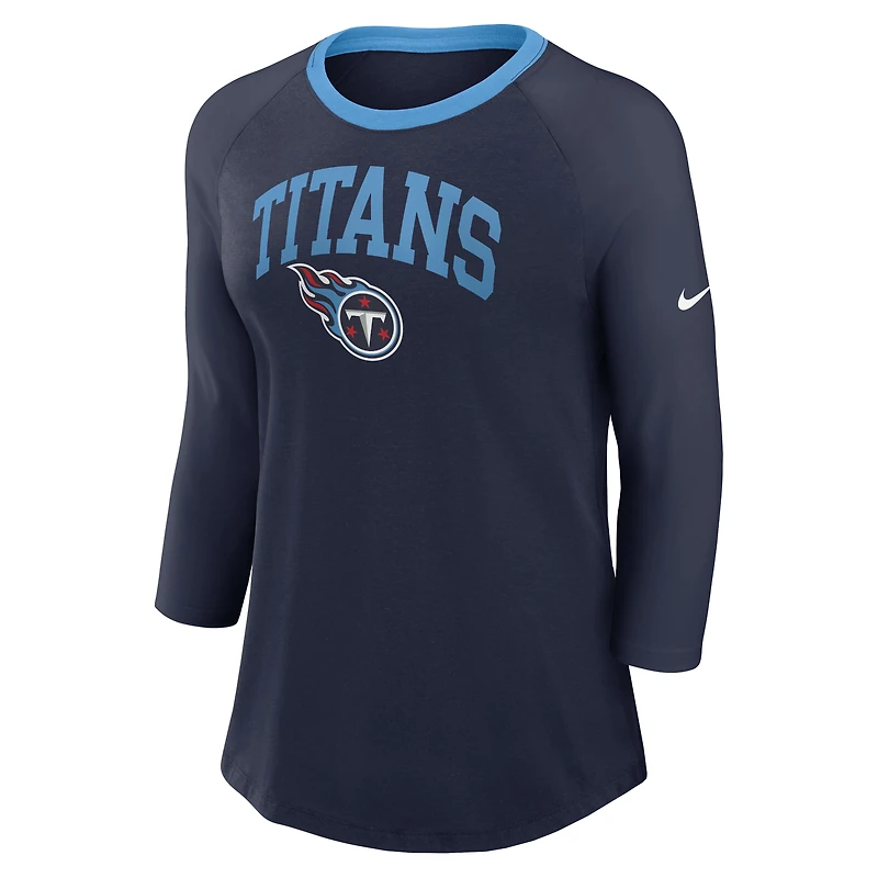 Women's Nike Navy Tennessee Titans Raglan 3/4 Sleeve T-Shirt
