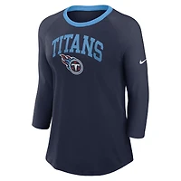 Women's Nike Navy Tennessee Titans Raglan 3/4 Sleeve T-Shirt