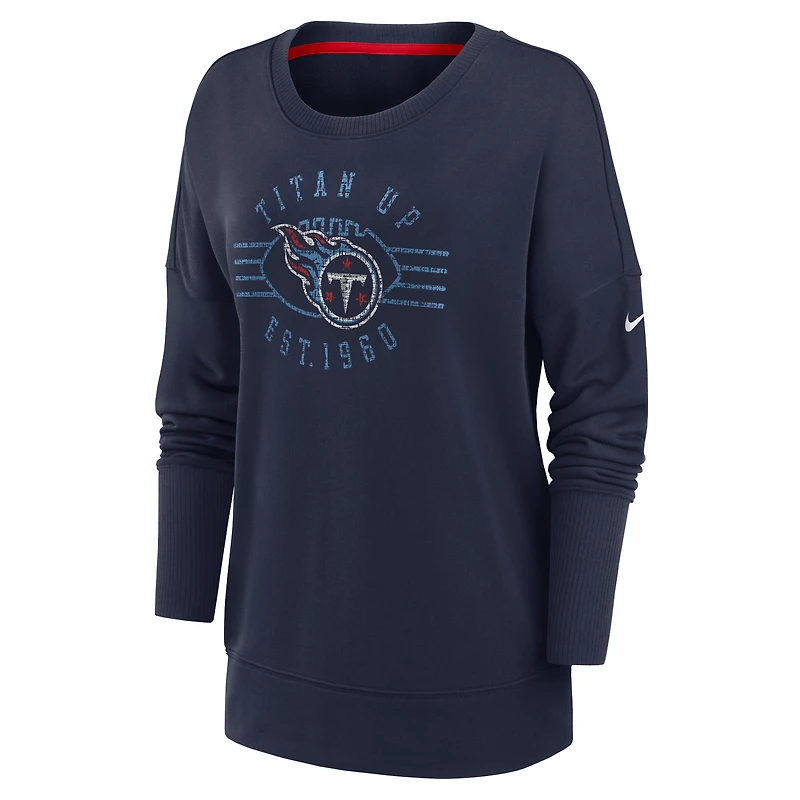 Sweat-shirt à enfiler Nike pour femmes, bleu marine, Tennessee Titans Rewind Playback Icon Performance