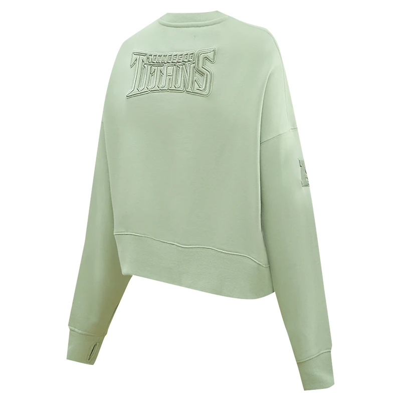 Women's Pro Standard  Light Green Tennessee Titans Oversized Cropped Neutral Pullover Sweatshirt