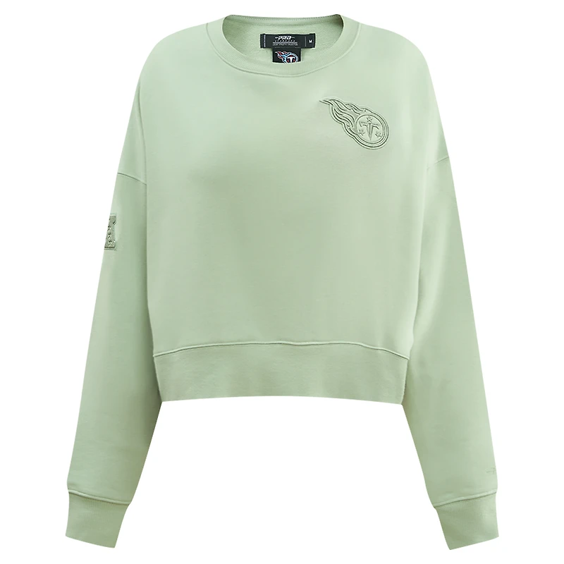 Women's Pro Standard  Light Green Tennessee Titans Oversized Cropped Neutral Pullover Sweatshirt