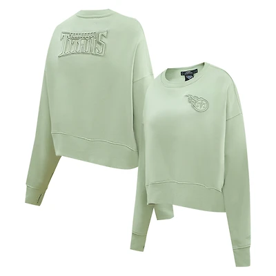 Women's Pro Standard  Light Green Tennessee Titans Oversized Cropped Neutral Pullover Sweatshirt