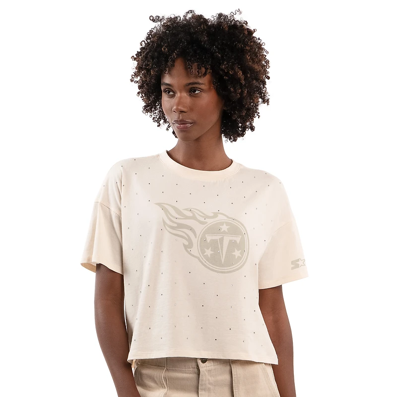 T-shirt court à strass Starter Cream pour femme, motif Tennessee Titans.