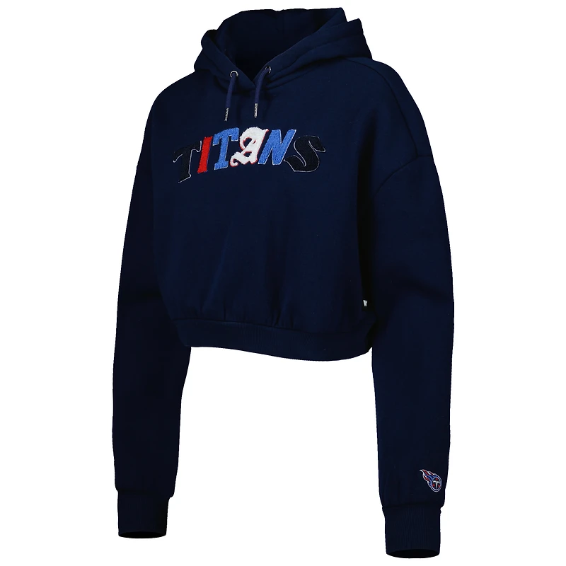 Women's The Wild Collective Navy Tennessee Titans Cropped Pullover Hoodie