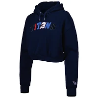 Women's The Wild Collective Navy Tennessee Titans Cropped Pullover Hoodie