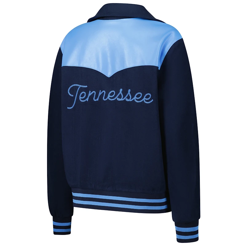 Blouson aviateur en daim bleu marine Tennessee Titans pour femme The Wild Collective