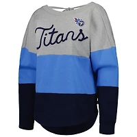 Sweat-shirt pour femme Touch gris chiné/bleu marine Tennessee Titans Outfield profond dos en V à la taille