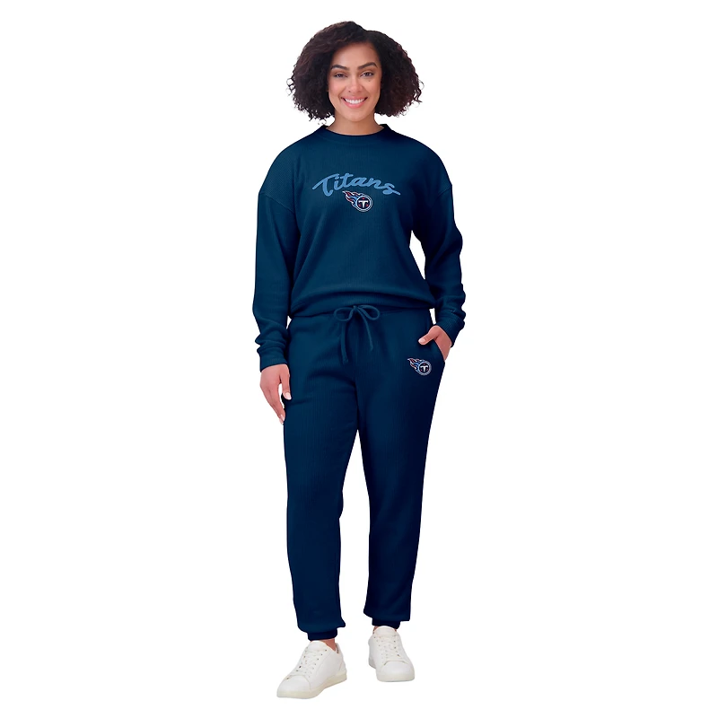 Women's WEAR by Erin Andrews  Cream Tennessee Titans Knitted Tri-Blend Long Sleeve T-Shirt & Pants Lounge Set