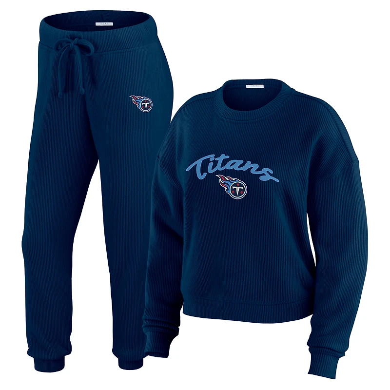 Women's WEAR by Erin Andrews Cream Tennessee Titans Plus Knitted Tri-Blend Long Sleeve T-Shirt & Pants Lounge Set
