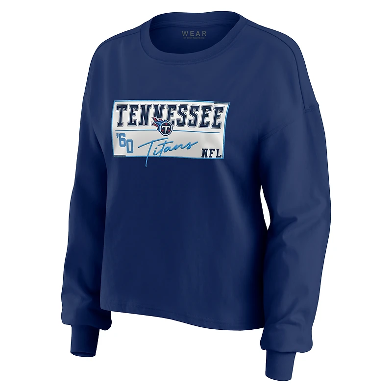 Women's WEAR by Erin Andrews Navy Tennessee Titans Heavy Rugby Jersey Long Sleeve T-Shirt & Shorts Lounge Set