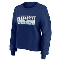Women's WEAR by Erin Andrews Navy Tennessee Titans Heavy Rugby Jersey Long Sleeve T-Shirt & Shorts Lounge Set