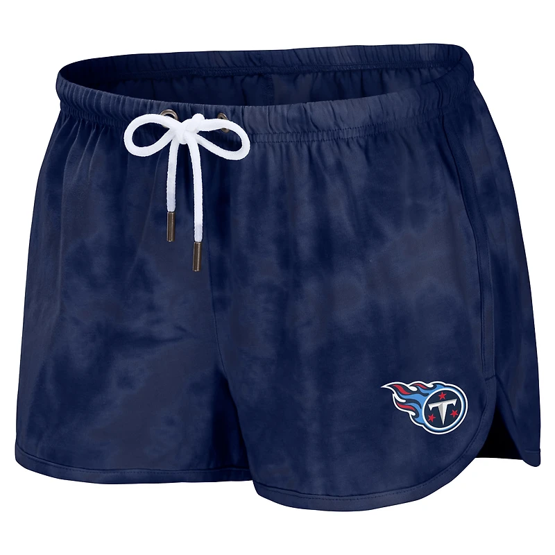 Women's WEAR by Erin Andrews Navy Tennessee Titans Tie-Dye Cropped Pullover Sweatshirt & Shorts Lounge Set