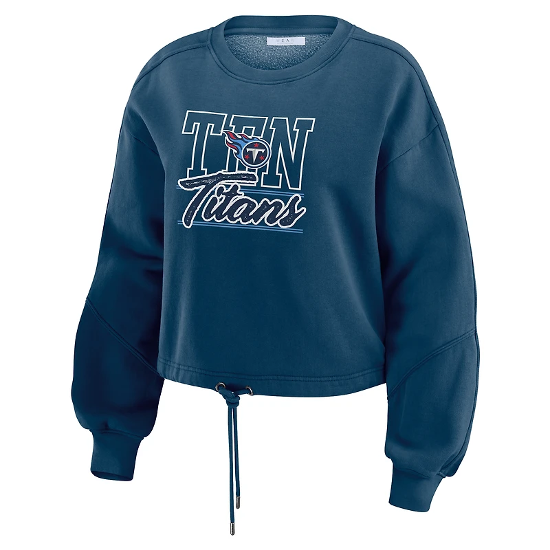 Ensemble de détente pour femme WEAR by Erin Andrews avec t-shirt à manches longues et short en polaire délavée bleu marine Tennessee Titans