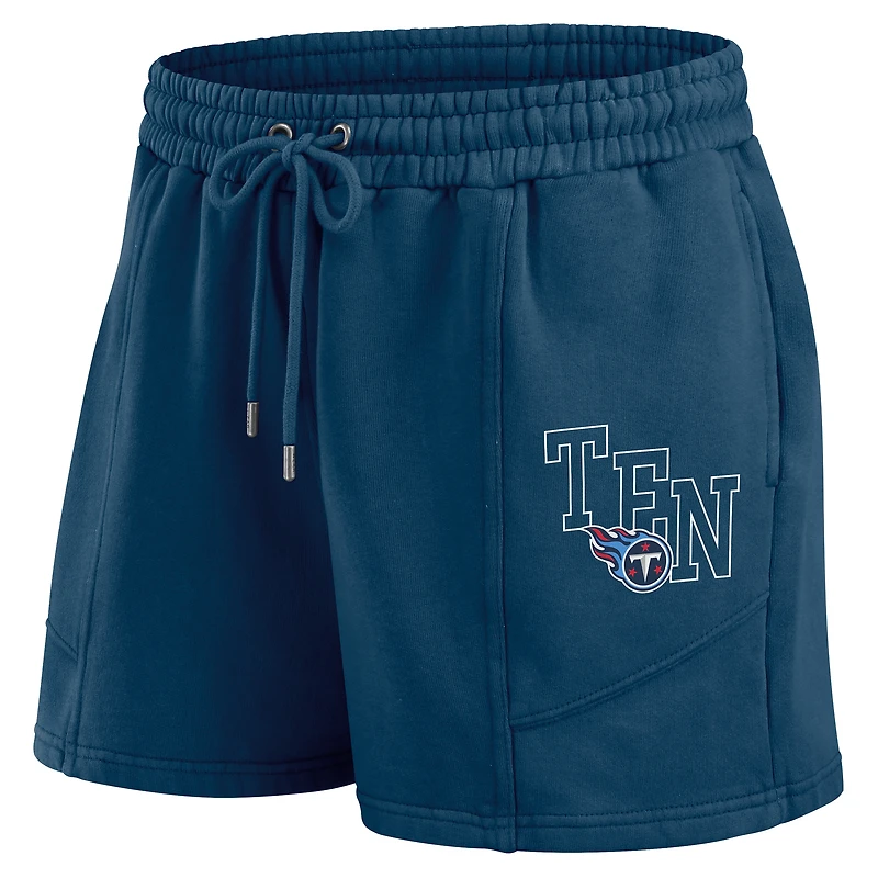 Ensemble de détente pour femme WEAR by Erin Andrews avec t-shirt à manches longues et short en polaire délavée bleu marine Tennessee Titans