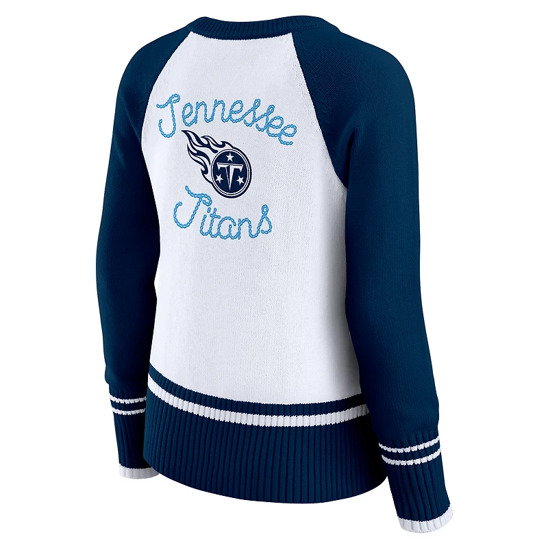 Women's WEAR by Erin Andrews White/Navy Tennessee Titans Colorblock Raglan Sweater