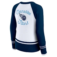 Women's WEAR by Erin Andrews White/Navy Tennessee Titans Colorblock Raglan Sweater