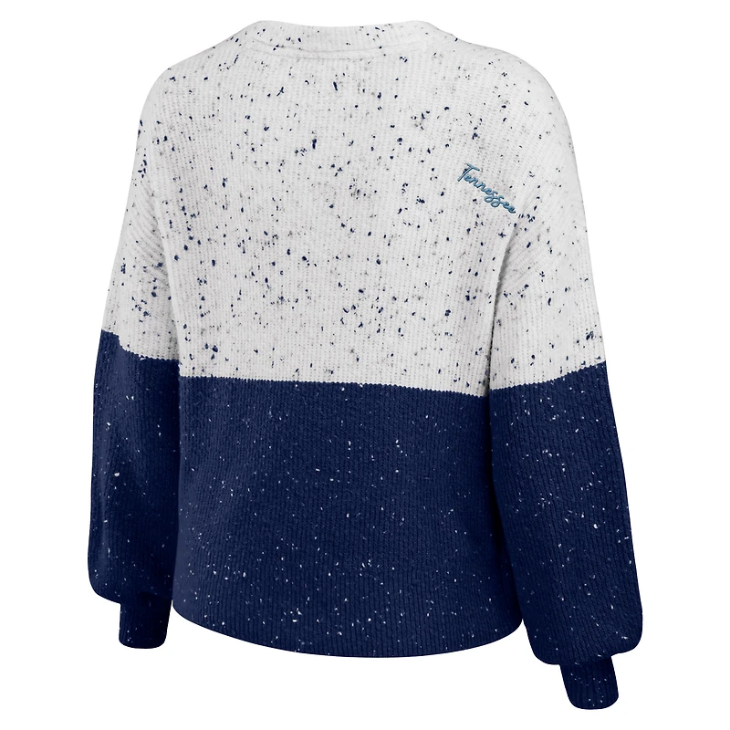 Women's WEAR by Erin Andrews  White/Navy Tennessee Titans Lighweight Modest Crop Color-Block Pullover Sweater