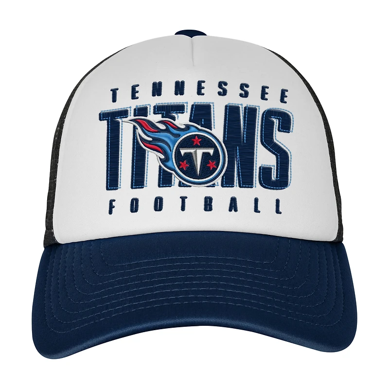 Casquette ajustable Essentials Trucker blanche/bleu marine pour jeunes des Tennessee Titans