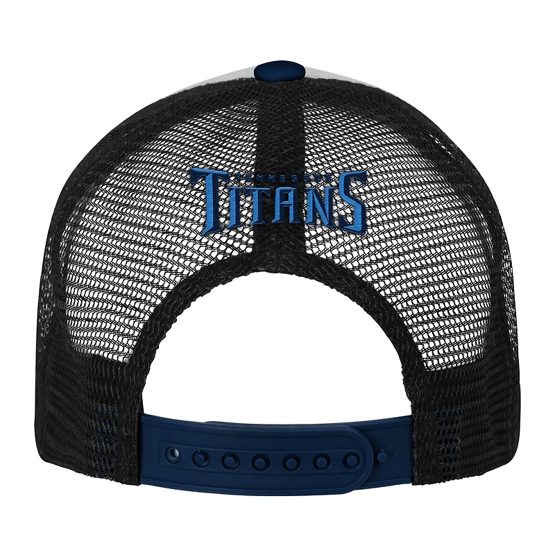 Casquette ajustable Essentials Trucker blanche/bleu marine pour jeunes des Tennessee Titans