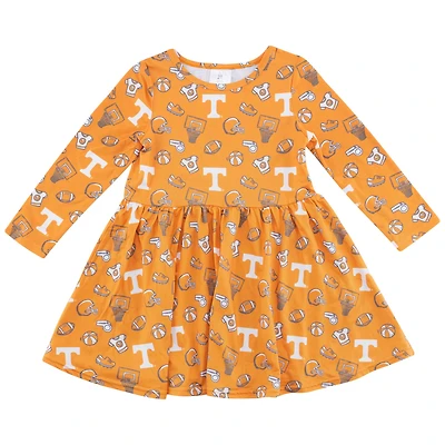 Girls Toddler ZooZatz Tennessee Orange Volunteers Allover Print Long Sleeve Dress