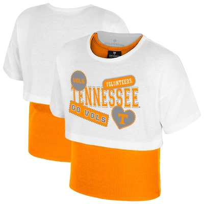 Girl's Youth Colosseum  White Tennessee Volunteers Gale Cropped 2Fer Top